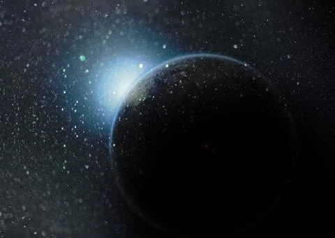 Fantasy deep space nebula with planet and stars Stock Illustration