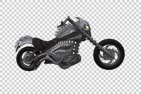 Fantasy demon concept motorcycle viewed from the side. 3D rendering isolated. Stock Illustration