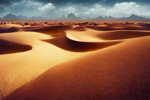 Fantasy Desert Landscape with mountains in the background Stock Illustration