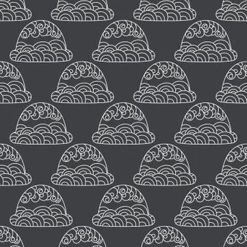 Fantasy Doodle clouds, vector seamless pattern. Blue and white colors . For c 库存插图