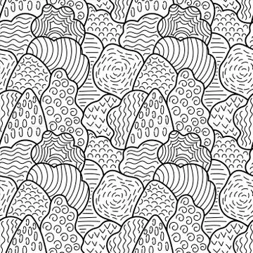 Fantasy doodle forest, vector seamless pattern. Black and white trees. Hand d Illustrazione stock