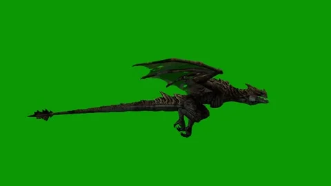 Fantasy Dragon Flying Animation Right Side Isolated on Green Screen Stock Footage 320284865