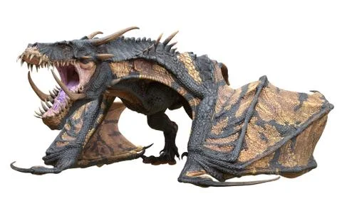 Fantasy dragon isolated on white 3d illustration Stock Illustration