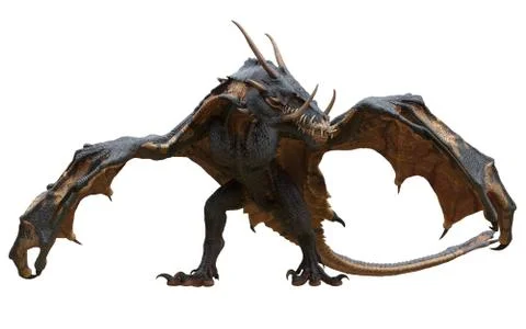Fantasy dragon isolated on white 3d illustration Stock Illustration