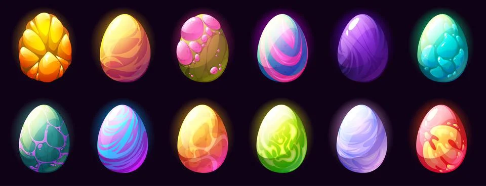 Fantasy eggs of dragon, magic monster Stock Illustration