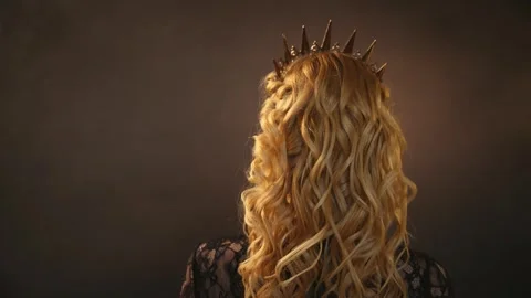 Fantasy elf girl red lips makeup dark queen woman beauty face walking turning Stock Footage 335810758