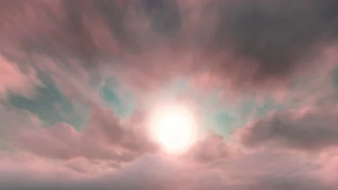 Fantasy Epic Dusk Sunset  Romantic Pink Teal Clouds Time Lapse - Seamless Loop Stock Footage 159655486