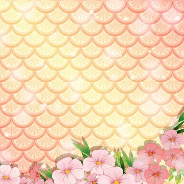 Fantasy fish scales background with many flowers Stock Illustration
