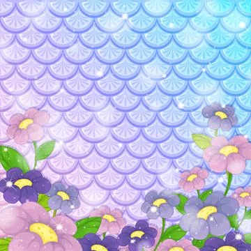 Fantasy fish scales background with many flowers Stock Illustration