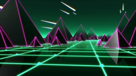 Fantasy flight through VJ 80's pyramidal scene. Stock Footage 86581213