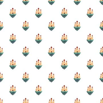 Fantasy floating castle island seamless pattern background イラスト素材