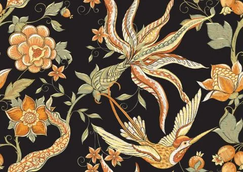 Fantasy floral seamless pattern Stock Illustration