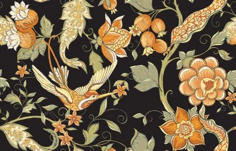 Fantasy floral seamless pattern Stock Illustration
