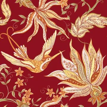 Fantasy floral seamless pattern Stock Illustration