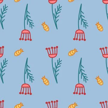 Fantasy flower, seamless pattern blue background textile design Stock Illustration
