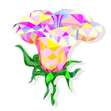 Fantasy flower vector illustration set isolated. Polygonal design. Stock Illustration