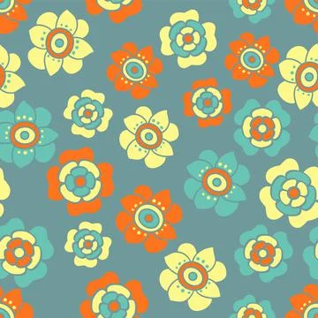 Fantasy Flowers Pattern In Lemon, Blue And Orange Stock Illustration