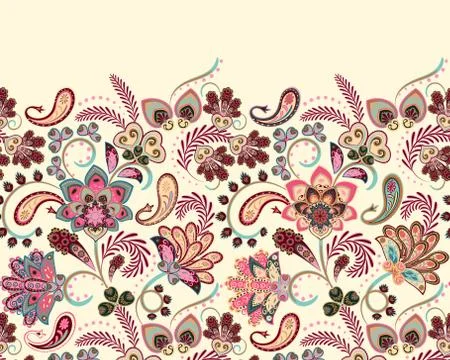 Fantasy flowers seamless paisley pattern. Wrapping print. Floral ornament, for Illustrazione stock