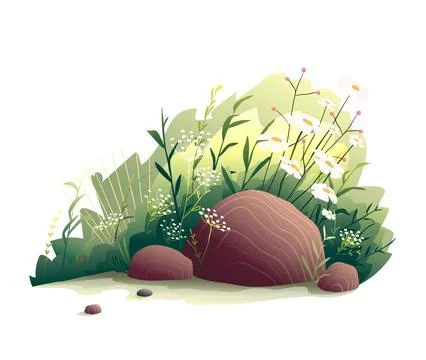 Fantasy Forest Landscape Setting with Flowers Stock Illustration