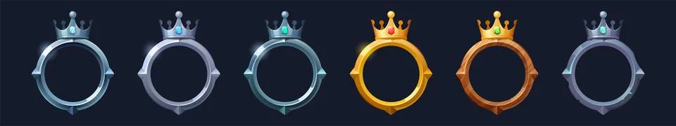 Fantasy frames with crown for user avatar in game Stock Illustration