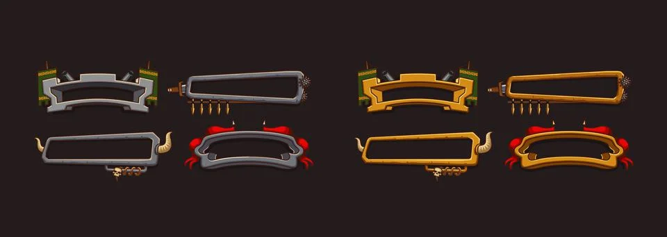 Fantasy frames with medieval weapon for rpg game Stock Illustration