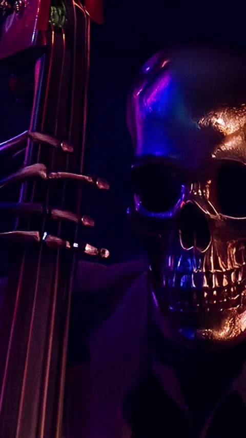 Fantasy funny animation of skeleton playing double bass Stock Footage 343562291