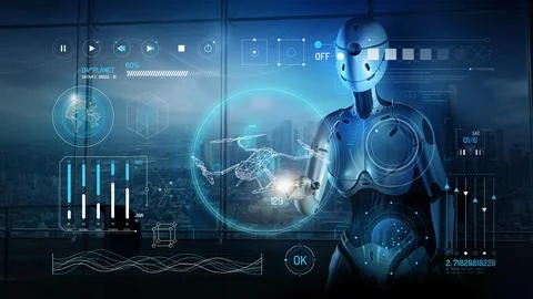 Fantasy on the future of drone control. 스톡 일러스트