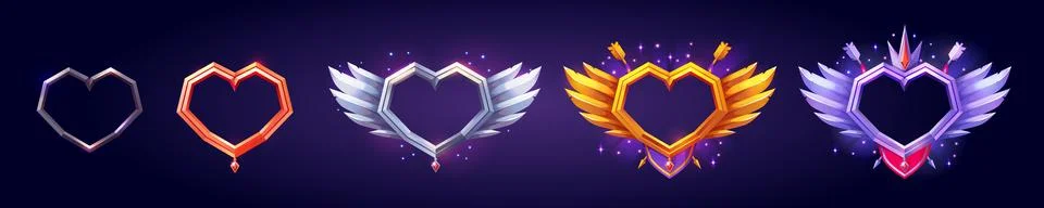 Fantasy game avatar frames in heart shape Illustrazione stock