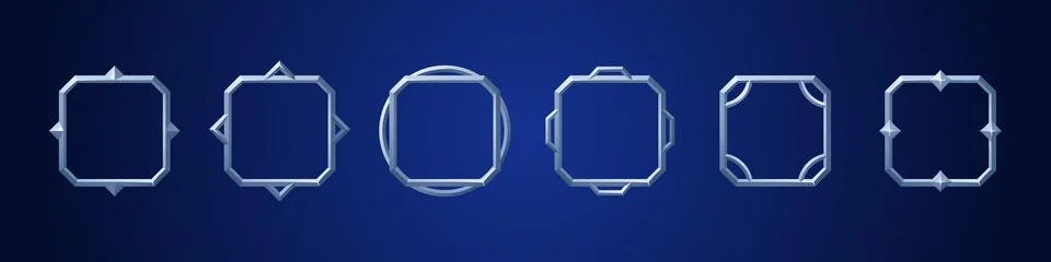 Fantasy game avatar frames with silver border Illustrazione stock