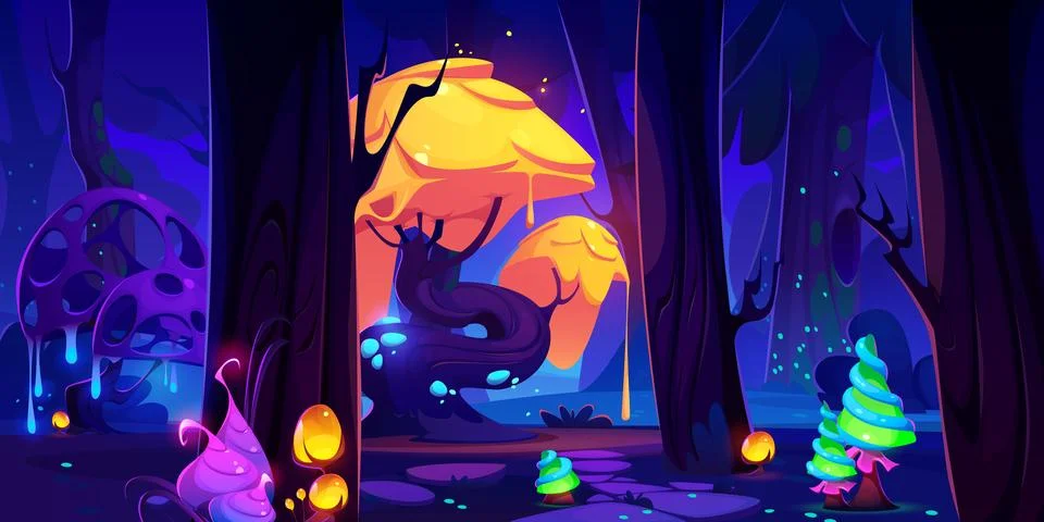 Fantasy game background with magic forest Illustrazione stock