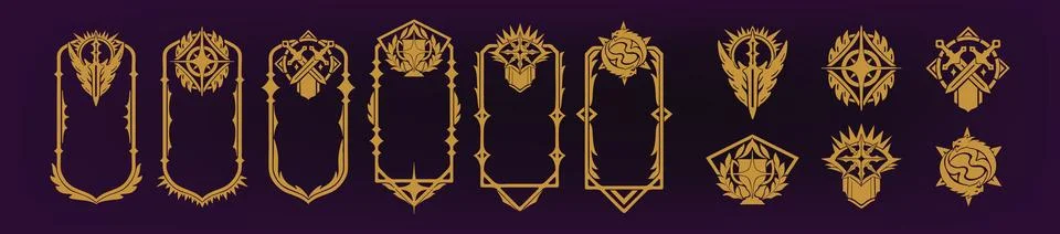 Fantasy game frame set, vector mystic medieval RPG border ranking achievement Stock Illustration
