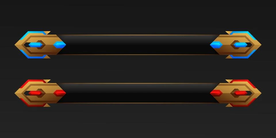 Fantasy game interface screen title lower third banners with golden border Stock Illustration