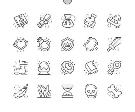 Fantasy game Well-crafted Pixel Perfect Vector Thin Line Icons Illustrazione stock