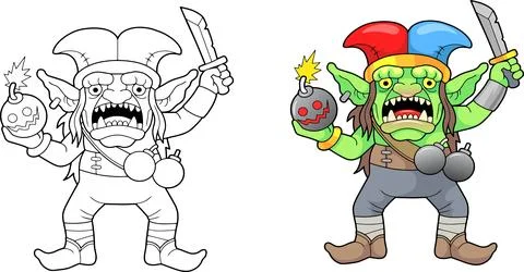 Fantasy goblin coloring book Stock Illustration