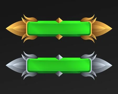Fantasy gold and silver border green gem buttons for game ui design イラスト素材