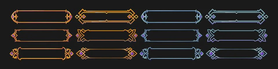 Fantasy gold and silver frames for rpg game Stock Illustration