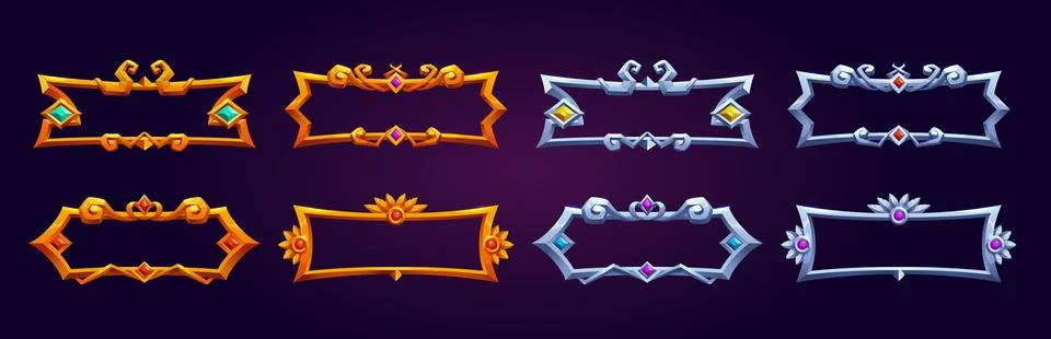 Fantasy golden and silver frames for rpg game Stock Illustration
