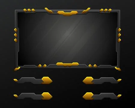 Fantasy golden border live stream overlay game gui screen panel template Stock Illustration