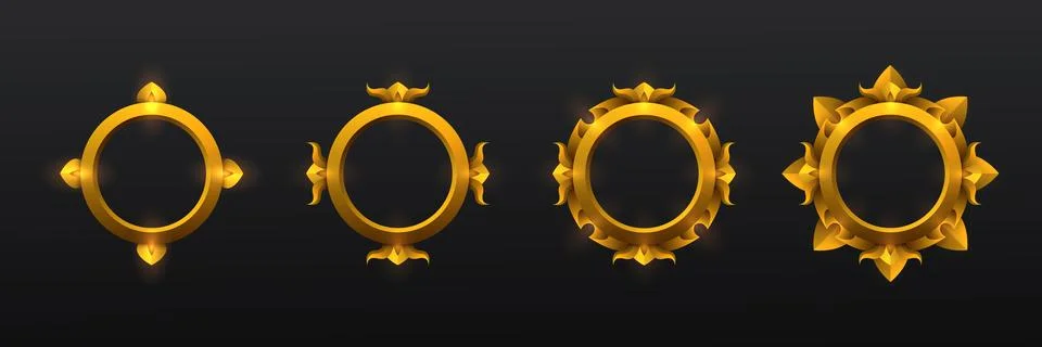 Fantasy golden circular avatar frames for game ui design Stock Illustration