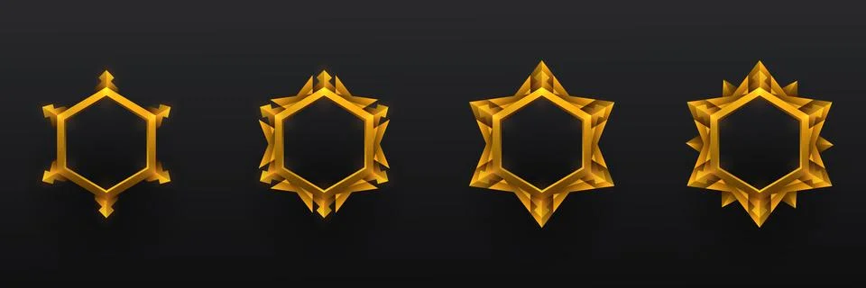 Fantasy golden hexagonal game gui avatar frames template Stock Illustration