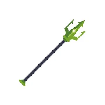 Fantasy green trident weapon icon for gaming designs Stock Illustration