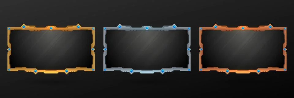 Fantasy gui game overlay screen panel with gold, silver and bronze template Stock Illustration