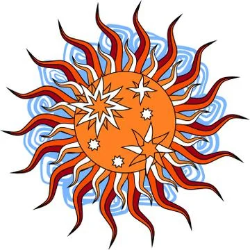 Fantasy hand drawn sun over white. Vector illustration Stock Illustration