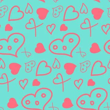 Fantasy heart seamless pattern, pastel blue pink color Illustrazione stock