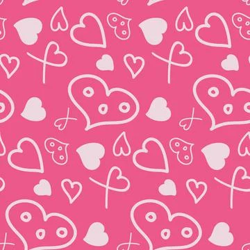 Fantasy heart seamless pattern, pink color. Pattern of small design elements 스톡 일러스트