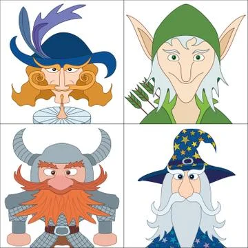Fantasy heroes, set avatars Stock Illustration
