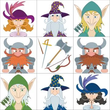 Fantasy heroes, set avatars Stock Illustration