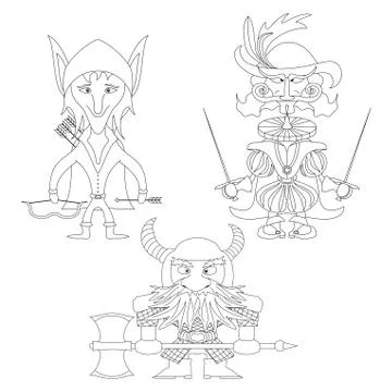 Fantasy heroes, set, contour Stock Illustration