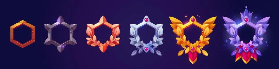 Fantasy hexagon frames of game avatars Stock Illustration