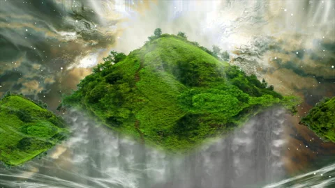 Fantasy Hill above the clouds out the waterfal Stock Footage 200846348